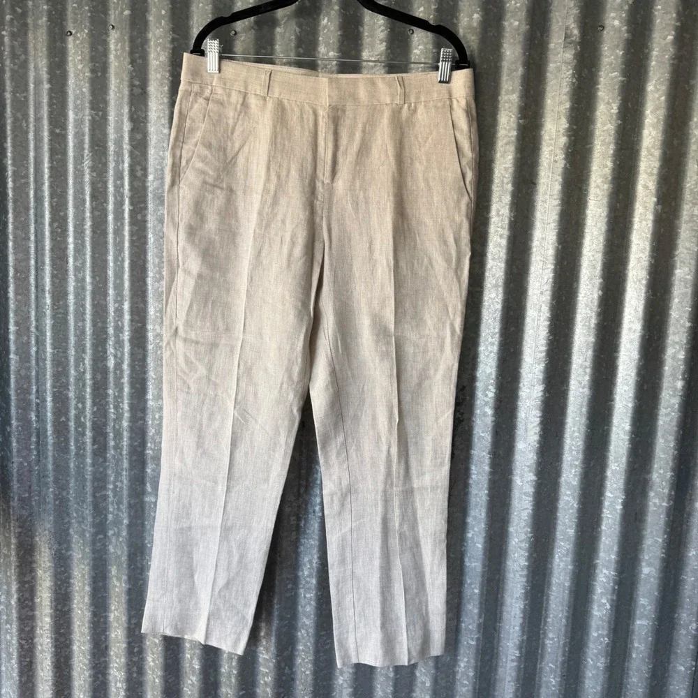 Banana Republic Avery Linen Pants Womens 8 Beige Straight Leg Trousers Neutral